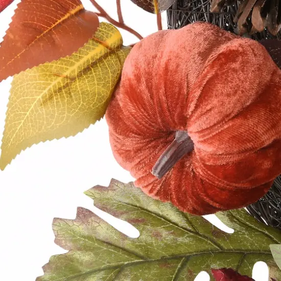 32" White Harvest Sunflowers & Pumpkins Wreath {5}