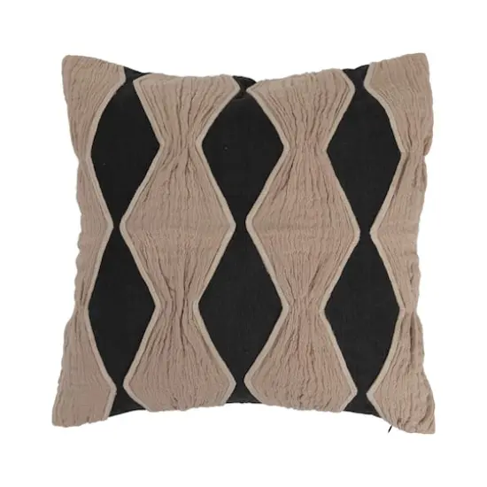 Hello Honey® Charcoal & Tan Applique & Diamond Pattern Cotton Pillow {1}