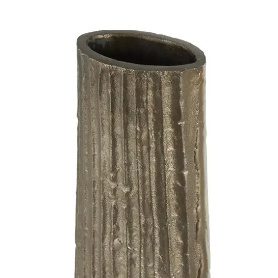 35.5" Brass Aluminum Metal Slim Flat Tall Floor Cone Vase with Textured Ridges {7}