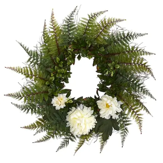 23" Fern & Chrysanthemum Wreath Cream {1}