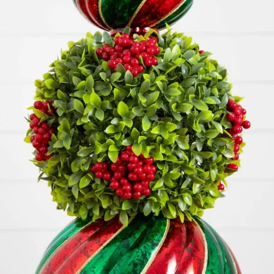 3ft. Pre-Lit Artificial Christmas Ornament Boxwood Topiary Tree with 70 Warm White LED Lights {5}