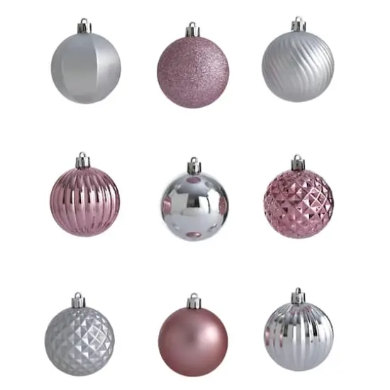 101ct. 2" Pink & Silver Shatterproof Ball Ornaments {4}