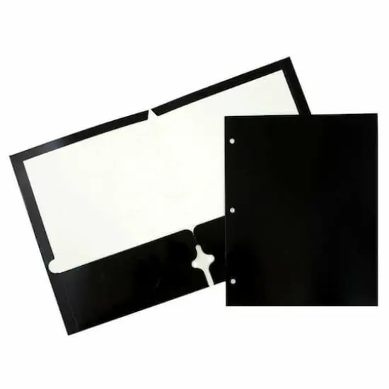 JAM Paper 9.5" x 11.5" Glossy 3-Hole Punch Folders, 12ct. Black {1}