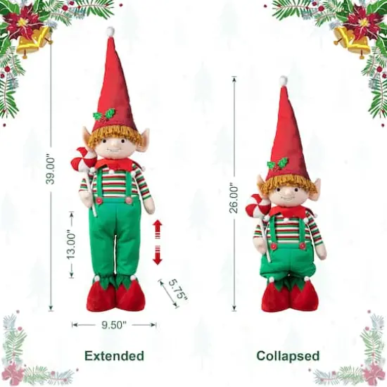 Glitzhome® 39" Telescopic Christmas Elf Boy Standing Décor {9}