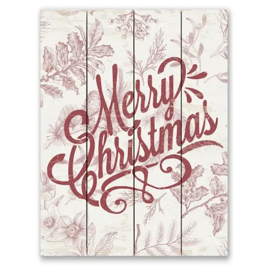 Merry Christmas Botanicals 11.75" x 15.75" Pallet Wood Wall Art {1}