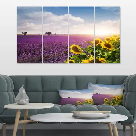 Designart - Lavender and Sunflower Fields - Floral Canvas Art Print {3}