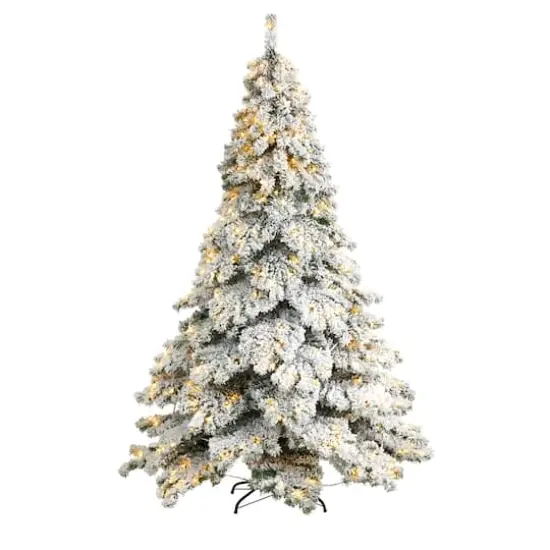 7ft. Pre-Lit Flocked Austria Fir Artificial Christmas Tree, White LED Lights {1}
