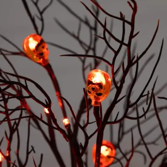 22in. Pre-Lit Artificial Halloween Brown Twig Tree with 12 Orange LED Pumpkin Shaped Lights {5}