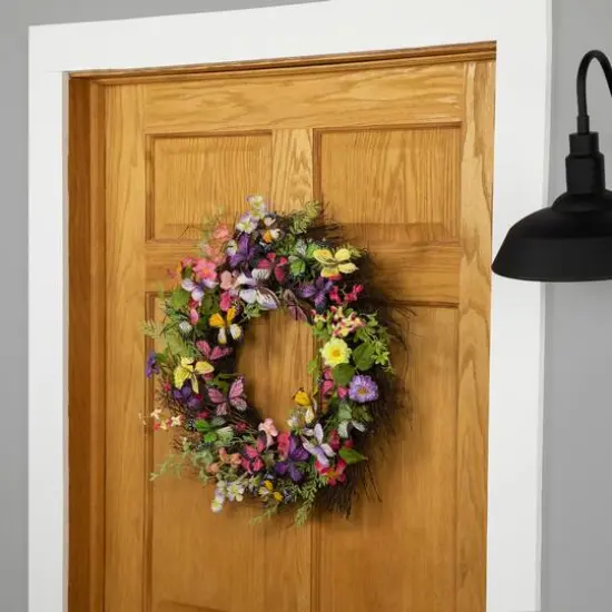 24" Butterfly & Wildflower Floral Twig Spring Wreath {4}