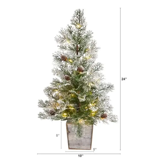 2ft. Pre-Lit Frosted Artificial Christmas Tree in Decorative Planter, Clear Lights {3}