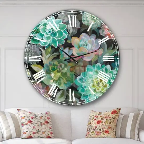 Designart 'Floral Succulents Traditional Wall Clock {3}