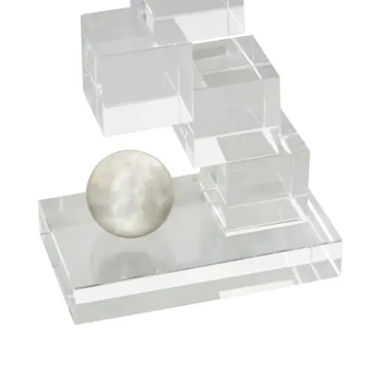 8.25" Clear Glass Stacked Squares Bookends with Silver Orbs, 2ct. {5}