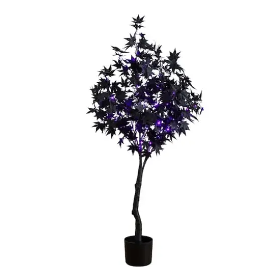 4ft. Pre-Lit Artificial Halloween Black Maple Tree with 180 Orange & Purple LED Lights {1}