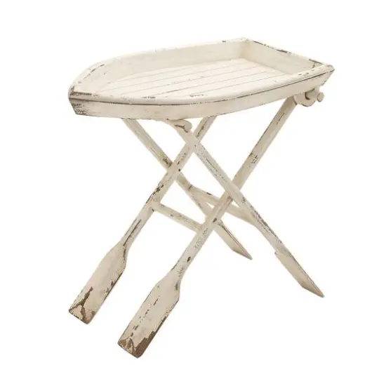 25" White Chinese Fir Coastal Accent Table {1}