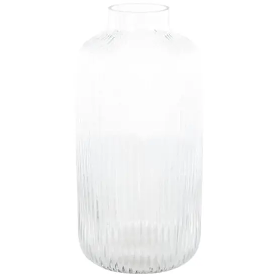13" Clear Glass Ribbed Fluted Decorative Vase {1}