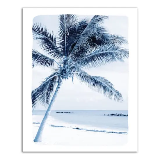 Navy Beach Palm Canvas Wall Art {1}