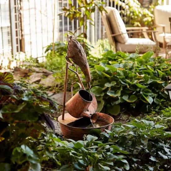 33" Brown Rustic Metal Fountain with Duck & Watering Can {4}