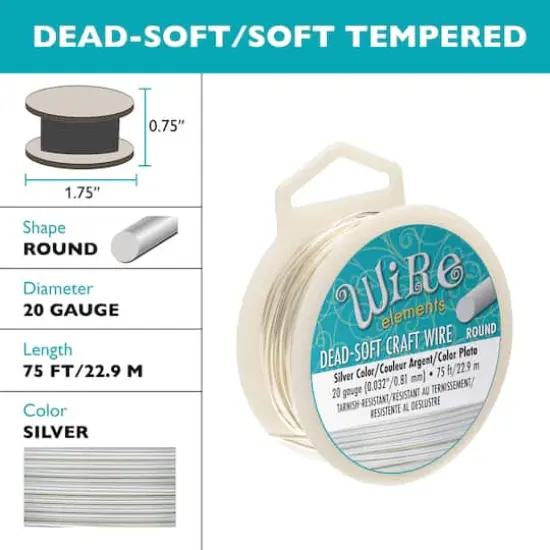 The Beadsmith&reg; Wire Elements&trade; 20 Gauge Tarnish Resistant Soft Temper Wire, 75ft. Silver {6}