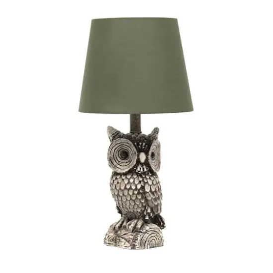 Simple Designs&trade; 20" Brown and White Owl Table Lamp with Shade Green Shade {1}