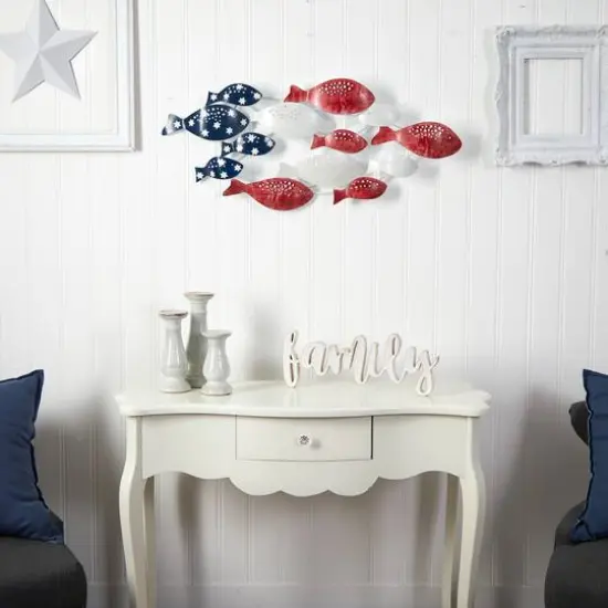 39" Patriotic Metal Fishes Wall Art D&eacute;cor {5}