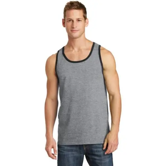 Port & Company&reg; Men's Core Cotton Tank Athletic Heather/Jet Black {4}
