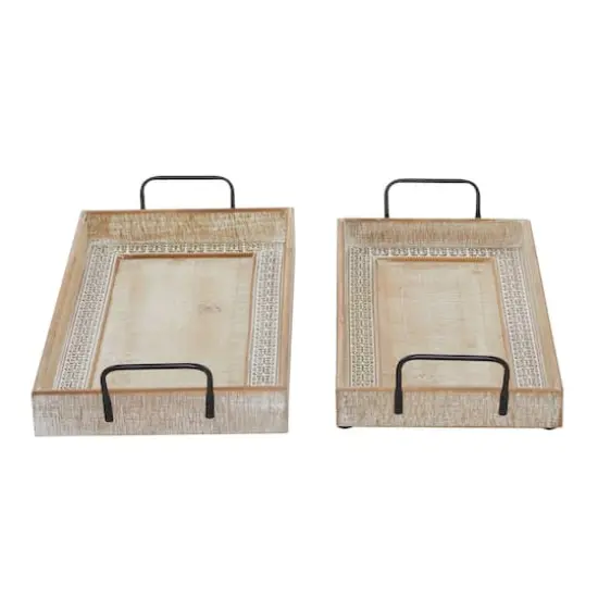 Brown Wood Boho Style Tray Set {4}