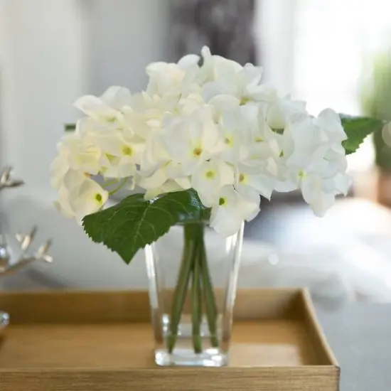 Flora Bunda&reg; 9" White Hydrangeas Mix in Glass Vase {3}