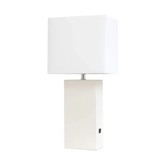 Lalia Home Lexington 21" Leather Table Lamp with USB Charging Port White {1}