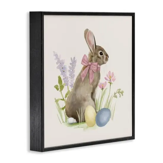 Stupell Industries Easter Bunny Rabbit Bow Spring Flowers & Eggs Framed Giclee Art Black {4}
