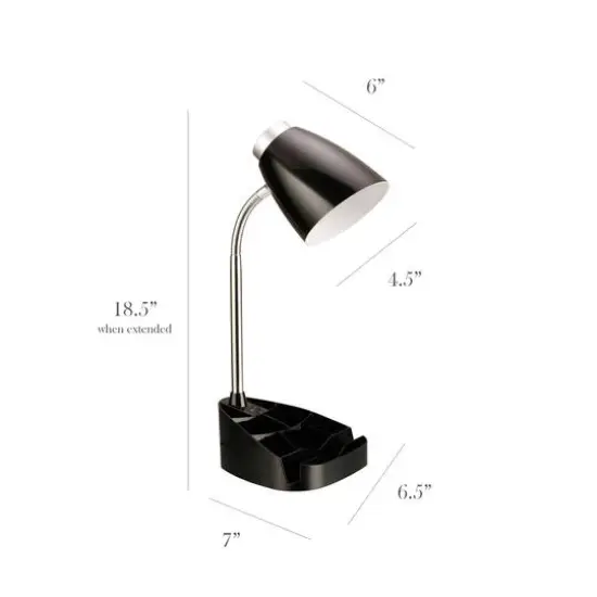 LimeLights 18.5" Gooseneck Organizer Desk Lamp with Tablet Stand Black {3}
