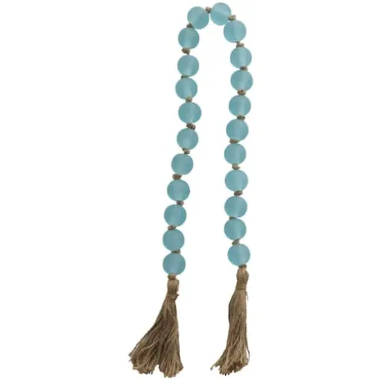 45" Handmade Round Frosted Glass Bead Garland with Tassels & Knotted Jute Light Teal {6}