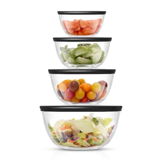 JoyJolt&reg; Glass Mixing Bowls with Lids Set Black {1}