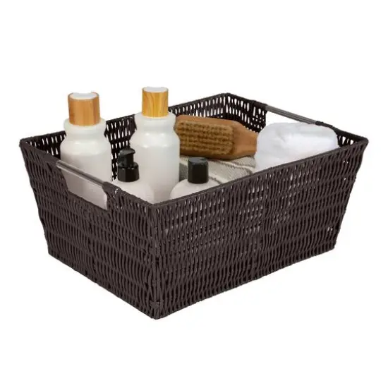 Simplify 3-Piece Rattan Tote Basket Set Chocolate Brown {15}