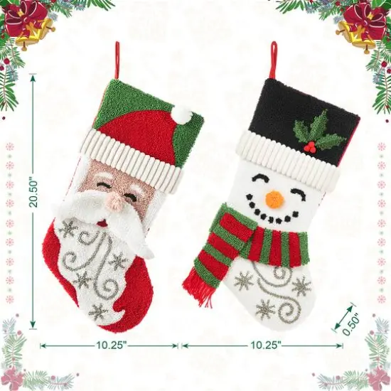 Glitzhome&reg; 20.5" Santa & Snowman Hooked Stocking Set {9}