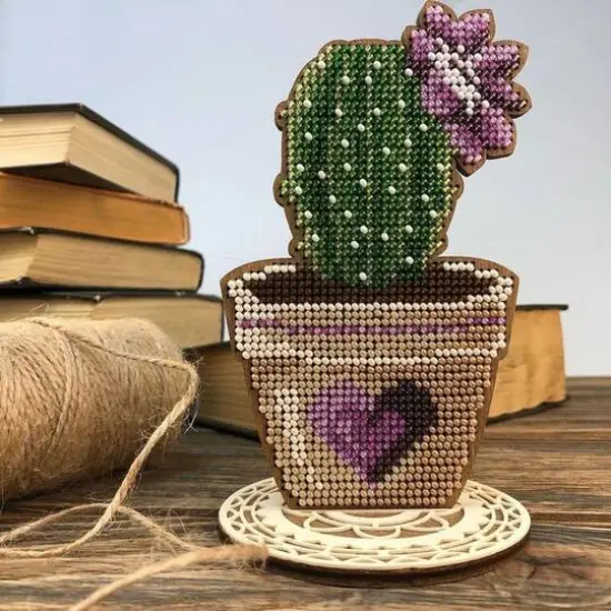 Wonderland Crafts Cactus in Heart Pot Bead Embroidery on Wood Kit {6}
