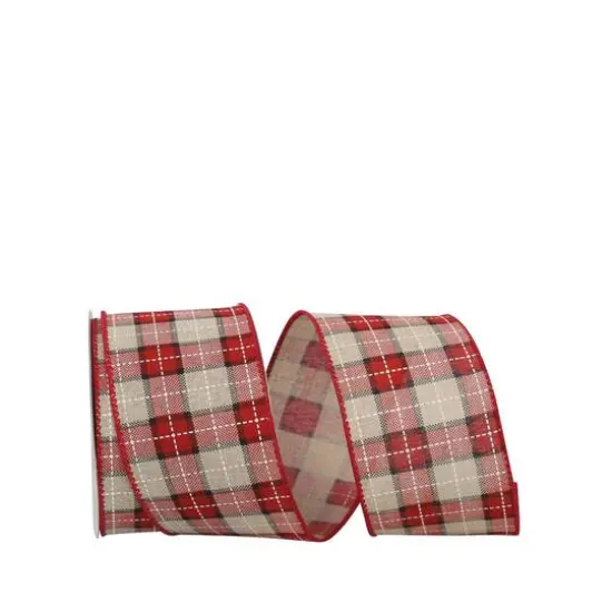 JAM Paper 2.5" x 10yd. Stitched Linen Wired Plaid Lauren Ribbon {1}