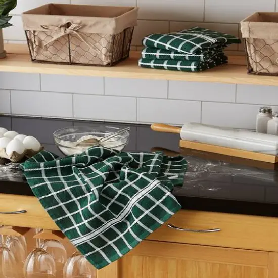 DII&reg; Solid Windowpane Terry Dishtowels, 4ct. Dark Green {7}