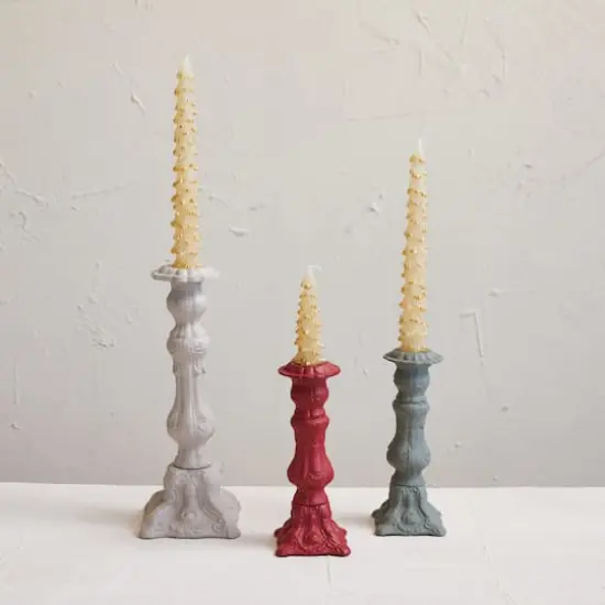 Hello Honey&reg; 8" Green Embossed Cast Aluminum Taper Candleholder {3}