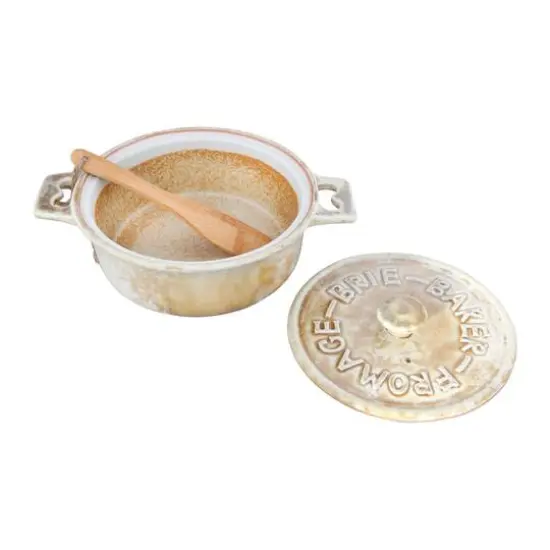 Hello Honey&reg; Stoneware Brie Baker with Lid & Bamboo Spreader Set, 2ct. {10}