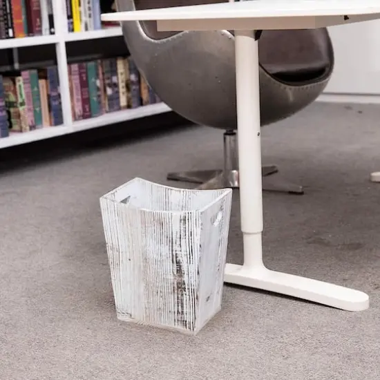 Rustic Farmhouse Style Wood Wastebasket Bin White Brown {8}