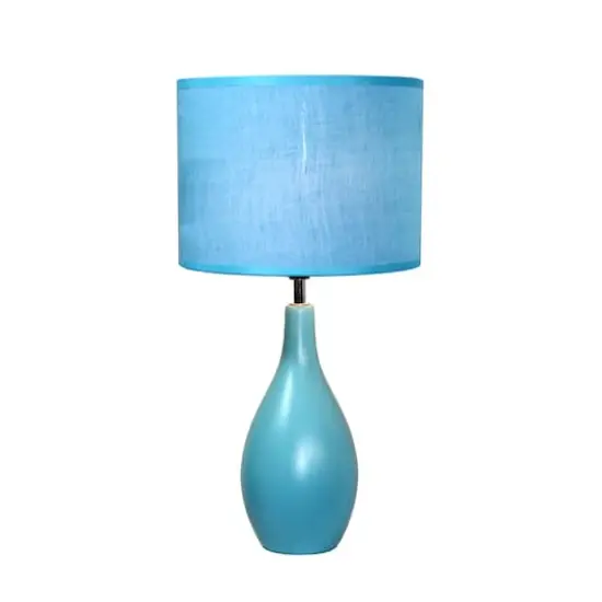 Simple Designs Oval Bowling Pin Base Ceramic Table Lamp Blue {1}