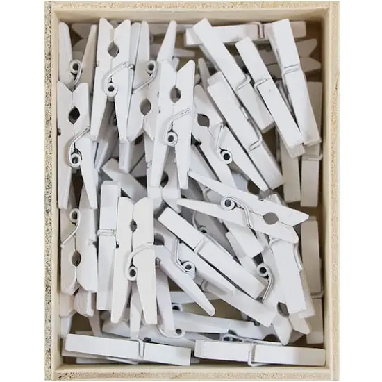 JAM Paper 1.125" Wood Clip Clothespins, 100ct. White {1}