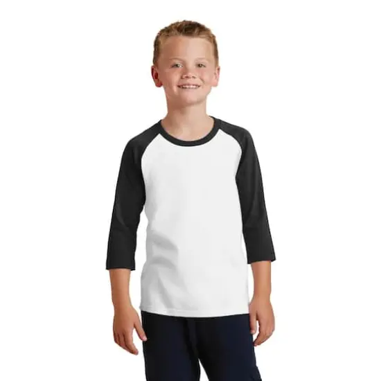 Port & Company Youth Raglan Tee White/Jet Black {4}