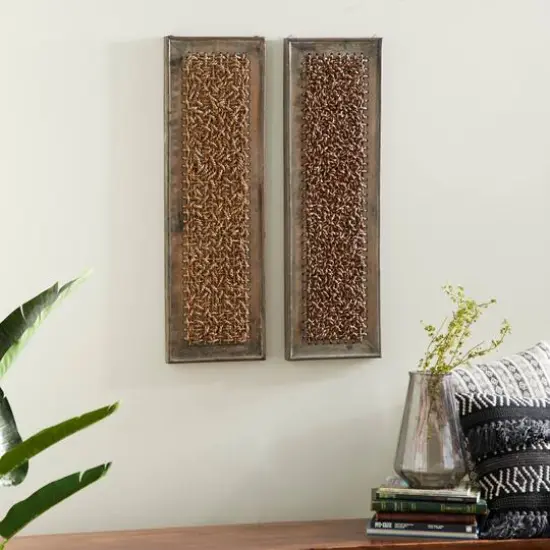 Brown Seagrass & Wood Abstract Wall D&eacute;cor Set {7}