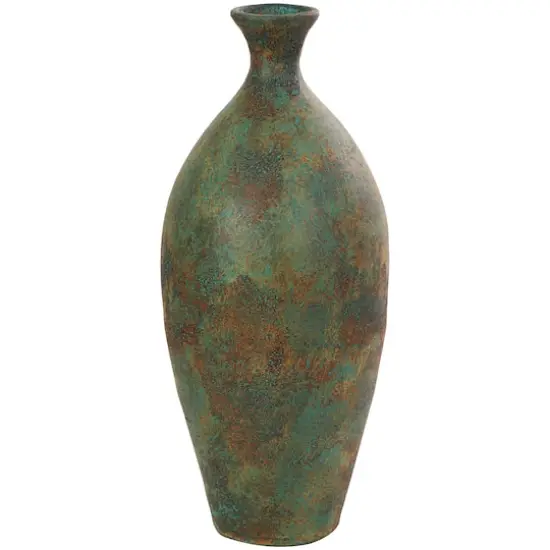 23.5" Rustic Green & Brown Antique-Style Ceramic Vase {1}