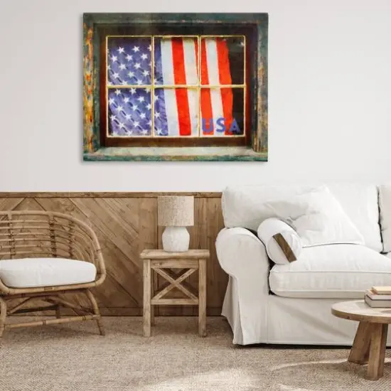 Stupell Industries Patriotic American Flag Rustic Window Festive Home Canvas Wall Art {3}
