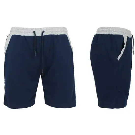 Galaxy By Harvic Men's French Terry Jogger Sweat Lounge Shorts with Contrast Trim Design Navy and Gray {1}