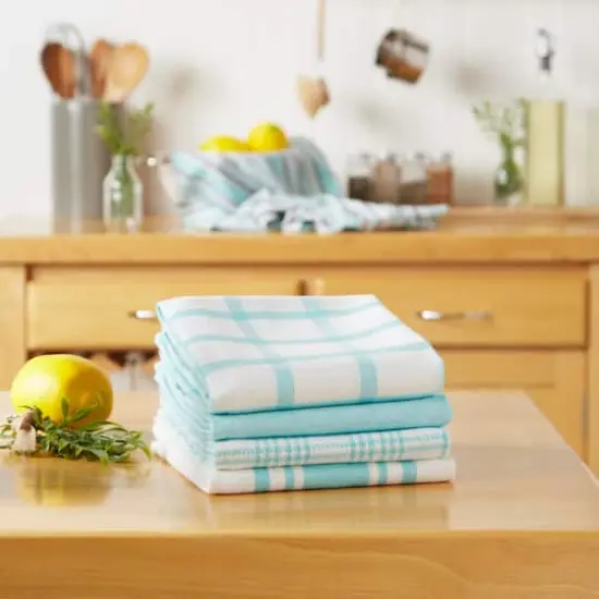 DII&reg; Woven Dish Towels, 5ct. Aqua {4}