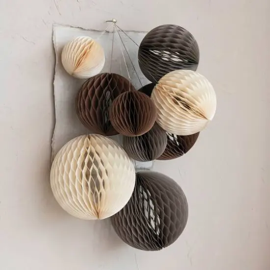 Hello Honey&reg; Round Paper Honeycomb Ornaments with Gold Glitter Set Gray {3}