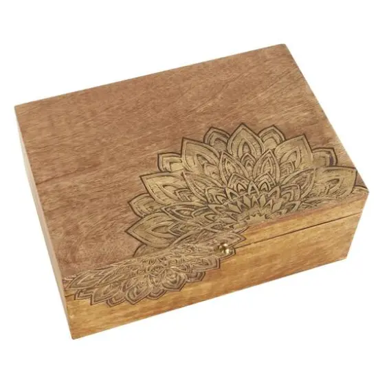 Brown & Gold Handmade Storage Box Set with Carved Mandalas Set {7}